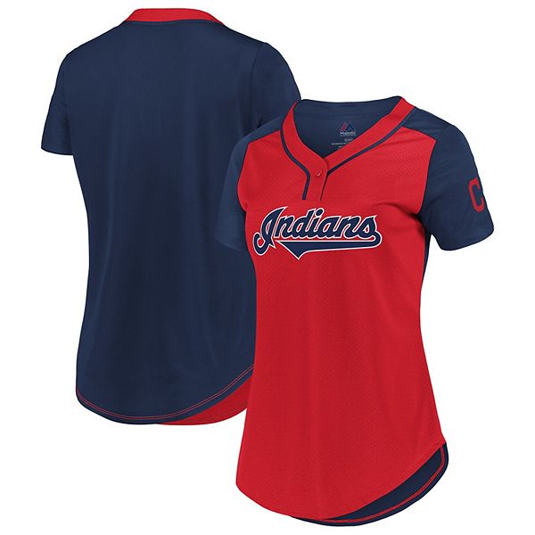 Women's Fanatics Branded Red/Navy Cleveland Indians Plus Size League Diva  Mesh T-Shirt