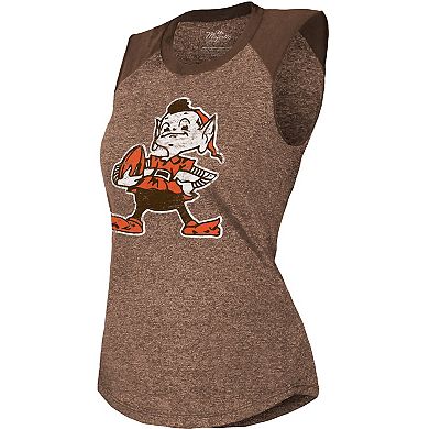 Women's Majestic Threads Brown Cleveland Browns Retro Tri-Blend Raglan Muscle Tank Top