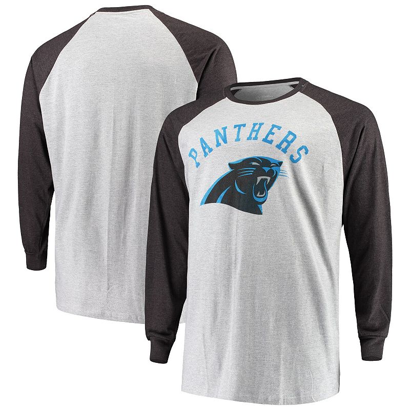 UPC 193117404417 product image for Men's Heathered Gray Carolina Panthers Big & Tall Contrast Raglan Long Sleeve T- | upcitemdb.com