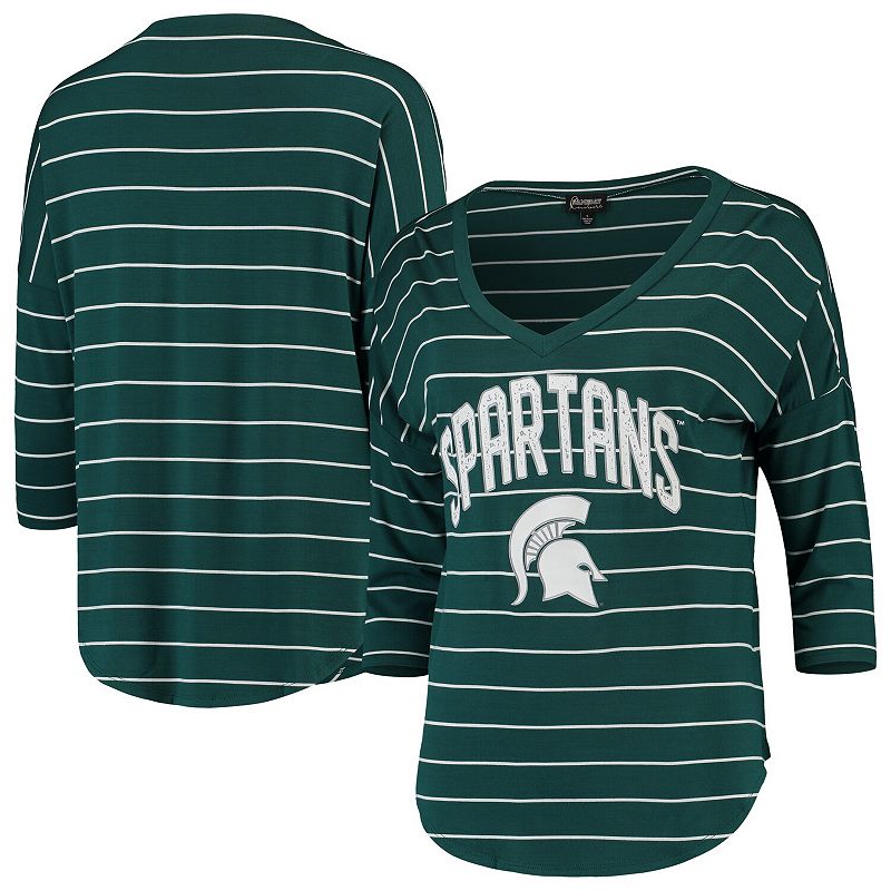 UPC 728999780092 product image for Women's Green Michigan State Spartans Fall in Line Striped V-Neck Half-Sleeve T- | upcitemdb.com
