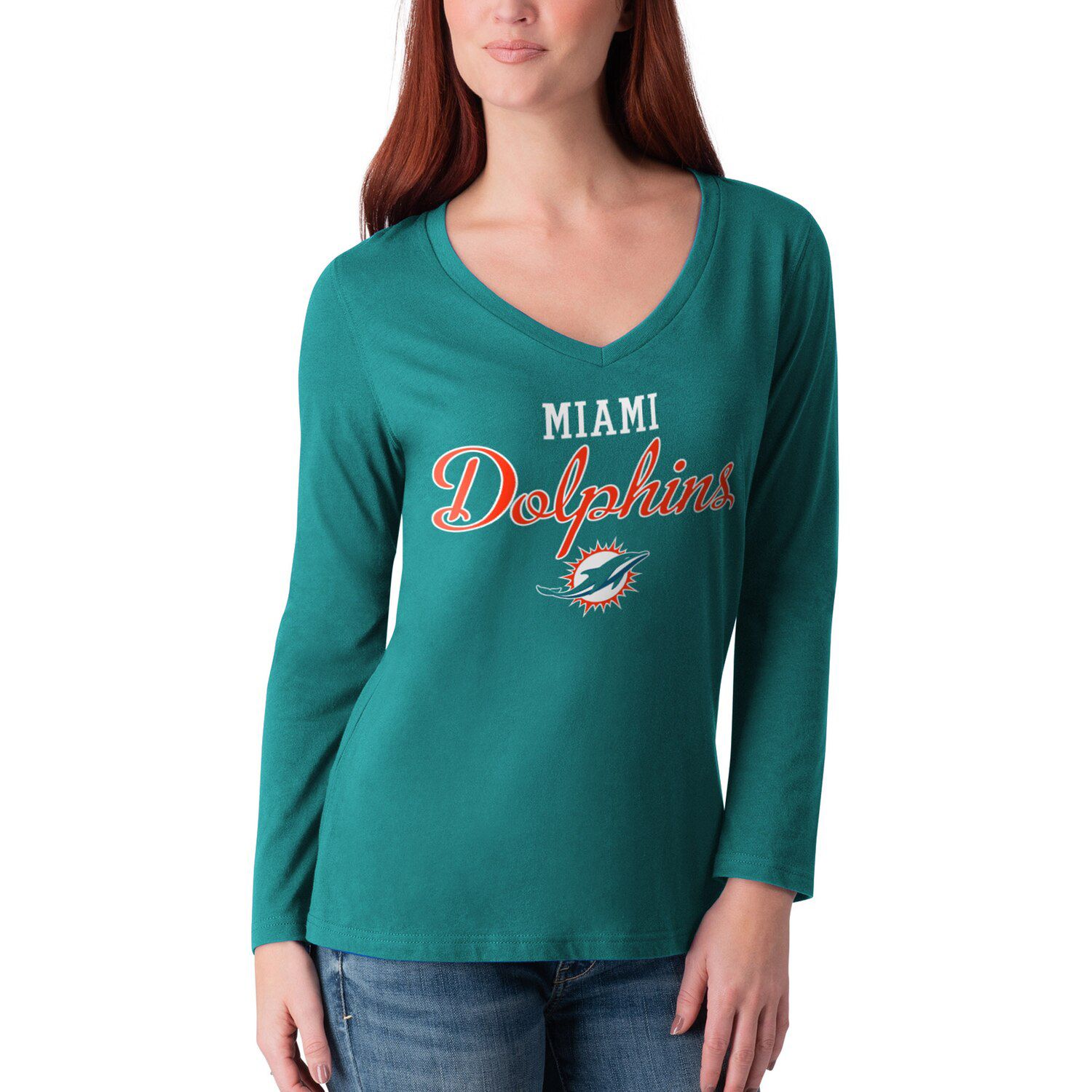 Fanatics Branded Women's Fanatics Branded Aqua/White Miami Dolphins Ombre Long  Sleeve T-Shirt