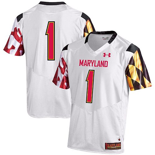 Mens Under Armour 1 White Maryland Terrapins Premier Football Jersey