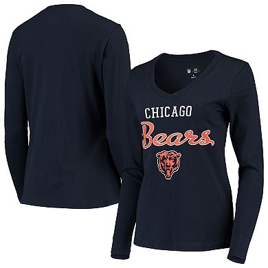 Women's G-III 4Her by Carl Banks Navy Chicago Bears Post Season Long Sleeve V-Neck T-Shirt