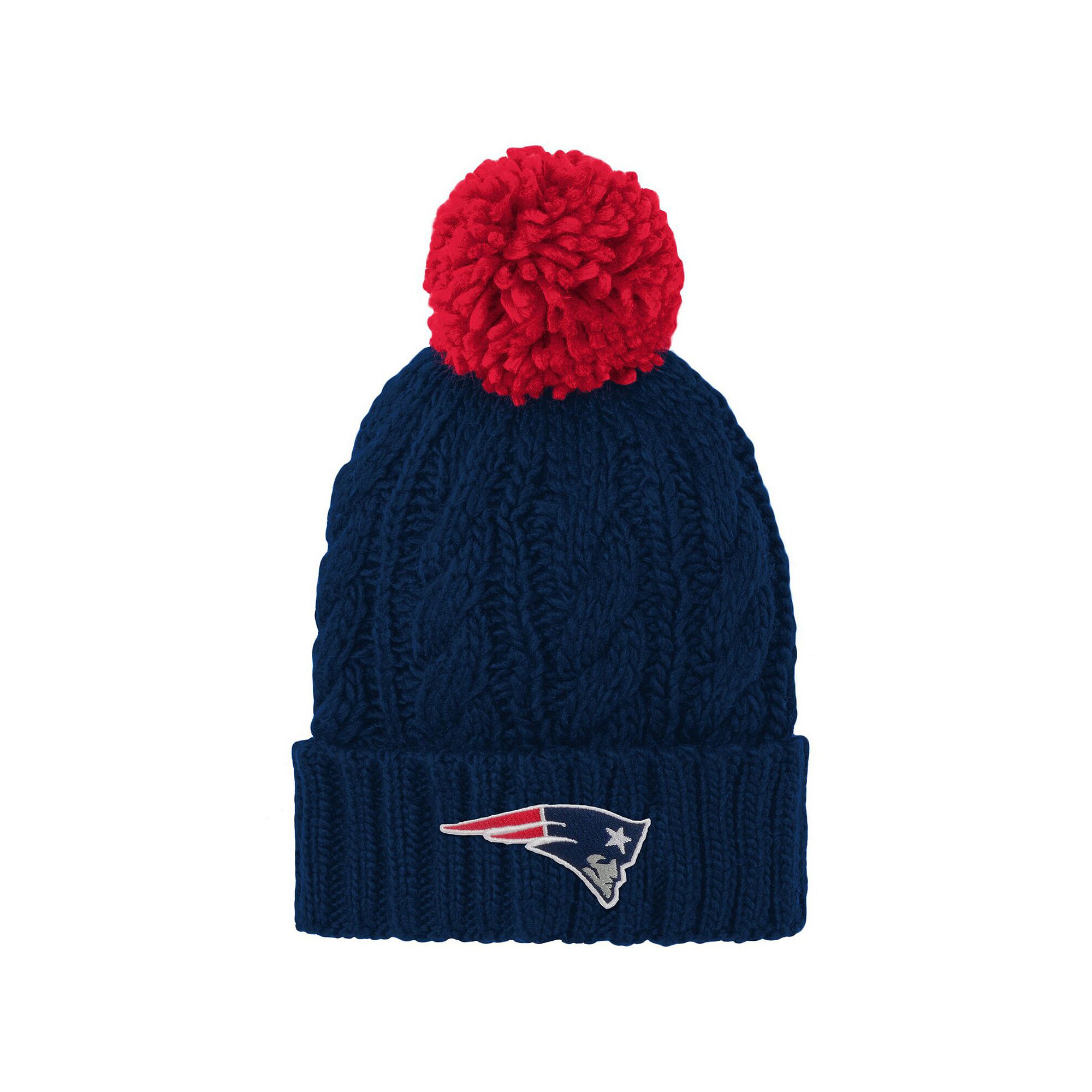 Girls Youth Navy New England Patriots Team Cable Cuffed Knit Hat with Pom, 