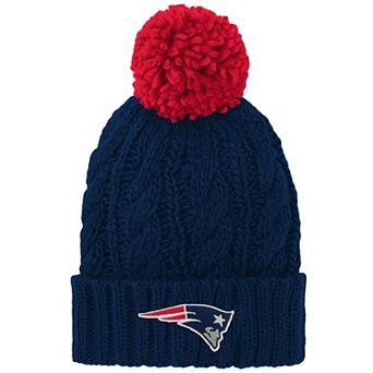 Girls Youth Navy New England Patriots Team Cable Cuffed Knit Hat with Pom
