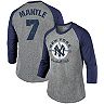 Mickey Mantle New York Yankees Majestic Threads Cooperstown Collection Name & Number Tri-Blend 3/4-Sleeve T-Shirt - Gray/Navy