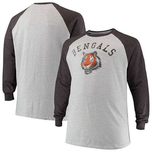 Men's Heathered Gray Cincinnati Bengals Big & Tall Contrast Raglan