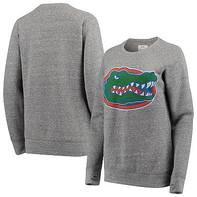 Women's Pressbox Heathered Gray Florida Gators Big Team Logo Knobi Fleece Tri-Blend Crew Neck Sweatshirt