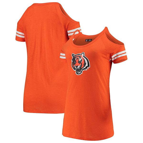 Women's New Era Orange Cincinnati Bengals Varsity Cold Shoulder T-Shirt