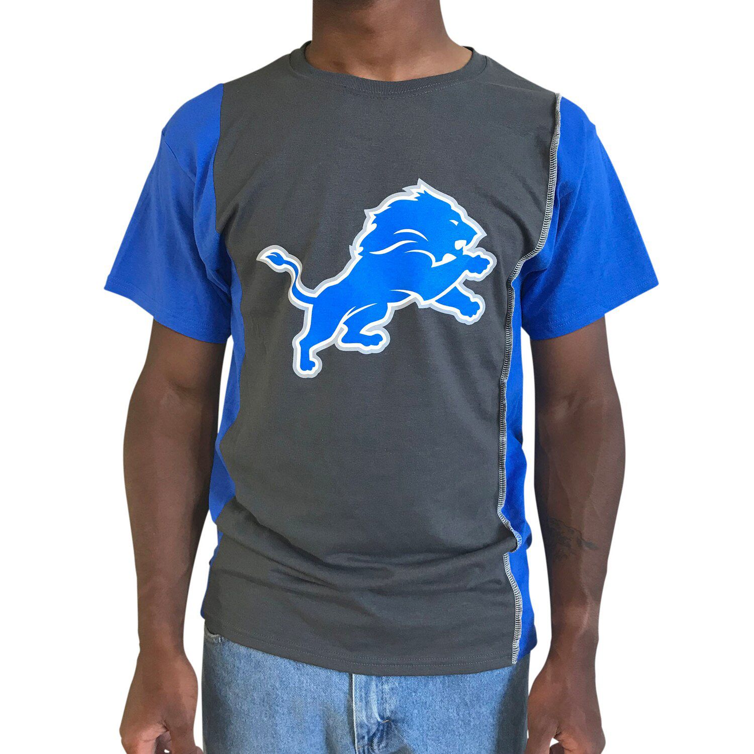 Detroit Lions Refried Apparel Sustainable Split T-Shirt - Heather Gray