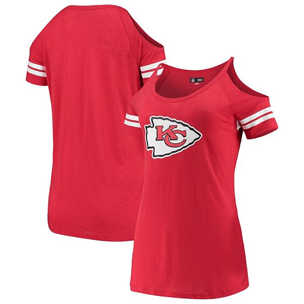 Women's New Era Red Kansas City Chiefs Varsity Cold Shoulder T-Shirt