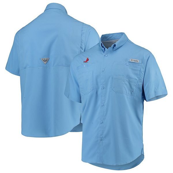 Columbia St Louis Cardinals Mens Light Blue Tamiami Short Sleeve Dress Shirt
