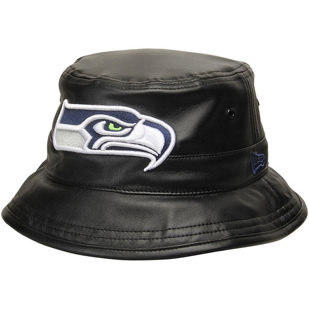 Men\'s New Era Black Leather Seattle Hat Faux Seahawks Bucket