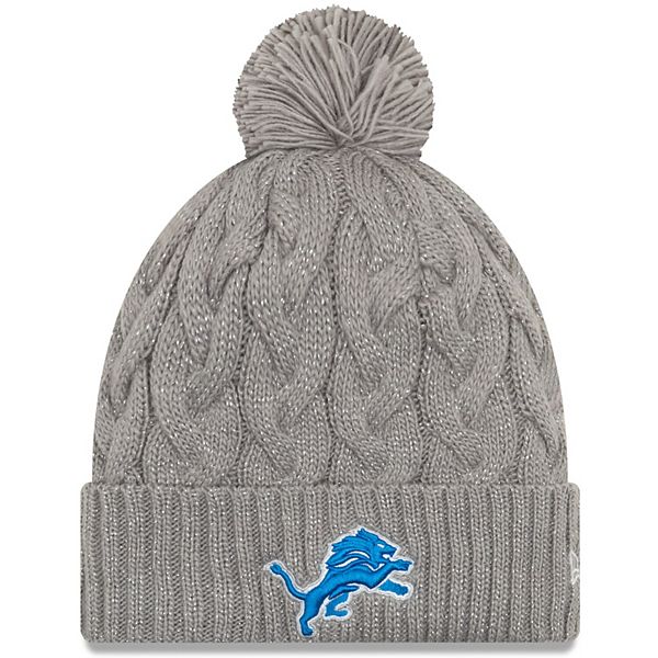 Men's New Era Gray/Blue Detroit Lions Cuffed Knit Hat with Pom