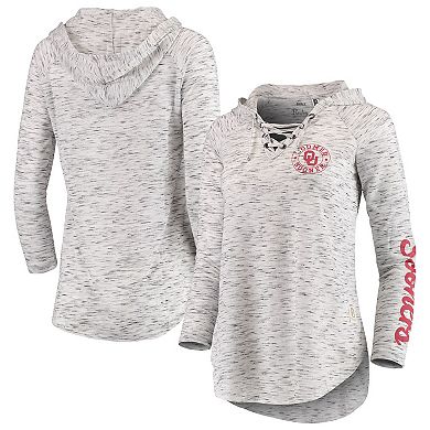 Women's Pressbox Gray Oklahoma Sooners Space Dye Lace-Up V-Neck Long Sleeve T-Shirt