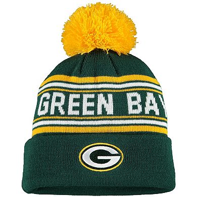 Youth Green Green Bay Packers Jacquard Cuffed Knit Hat with Pom