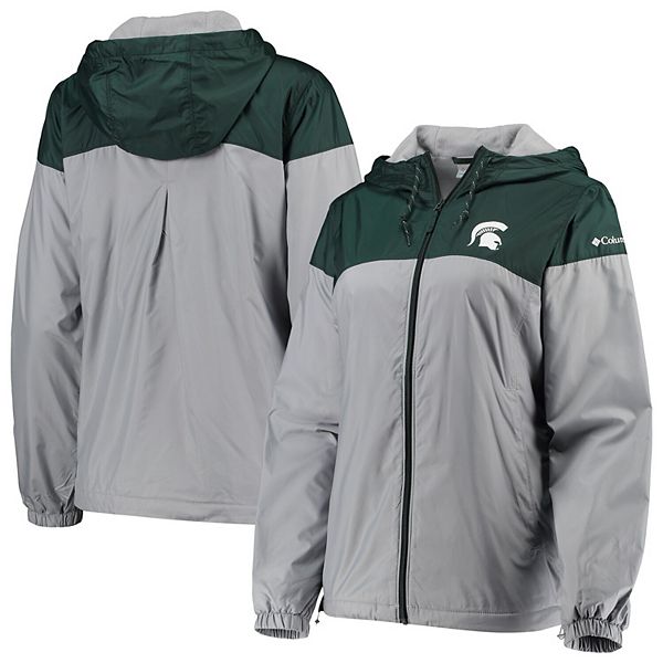 Women S Columbia Gray Hunter Green Michigan State Spartans Flash Forward Lined Windbreaker Jacket