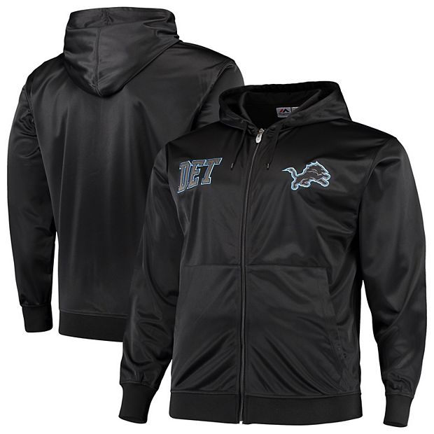 Men's Majestic Black Detroit Lions Big & Tall Full-Zip Pop Logo Hoodie