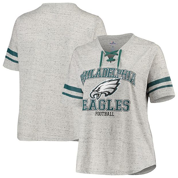 Women's Majestic Heathered Gray Philadelphia Eagles Plus Size Striped  Lace-Up V-Neck T-Shirt