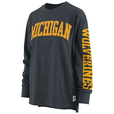 Women's Pressbox Heathered Navy Michigan Wolverines Two-Hit Canyon Long Sleeve T-Shirt