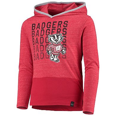 Youth Under Armour Red Wisconsin Badgers Buckshot Piped Long Sleeve Hoodie T-Shirt