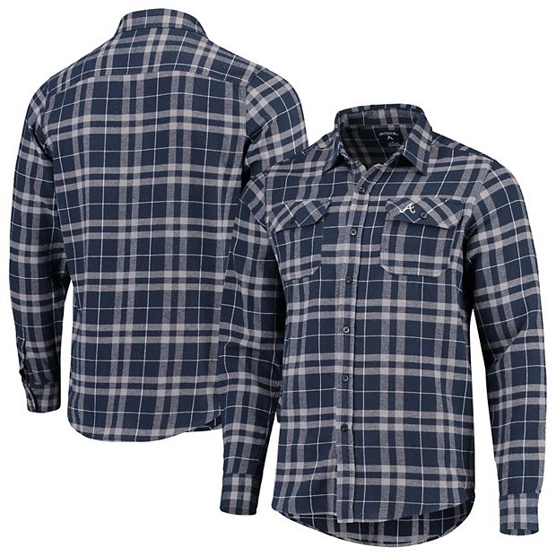 Men's Antigua Navy/Gray Atlanta Braves Flannel Button-Up Shirt