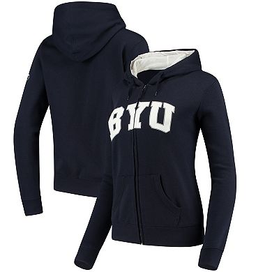 Women's Stadium Athletic Navy BYU Cougars Arched Name Full-Zip Hoodie