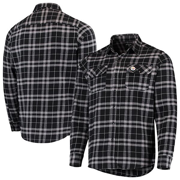 Men's Antigua Black Pittsburgh Steelers Industry Flannel Button-Up Shirt Jacket Size: Small