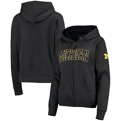 Women s Charcoal Michigan Wolverines Arched Name Full Zip Hoodie