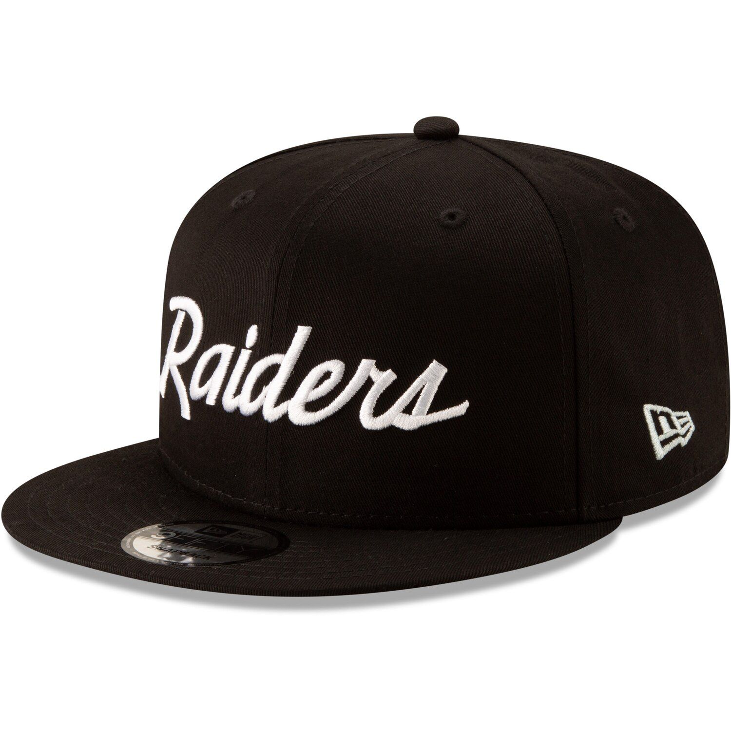 Oakland Raiders New Era Historic Logo Devoted Trucker 9TWENTY Snapback Hat  - Silver/Natural