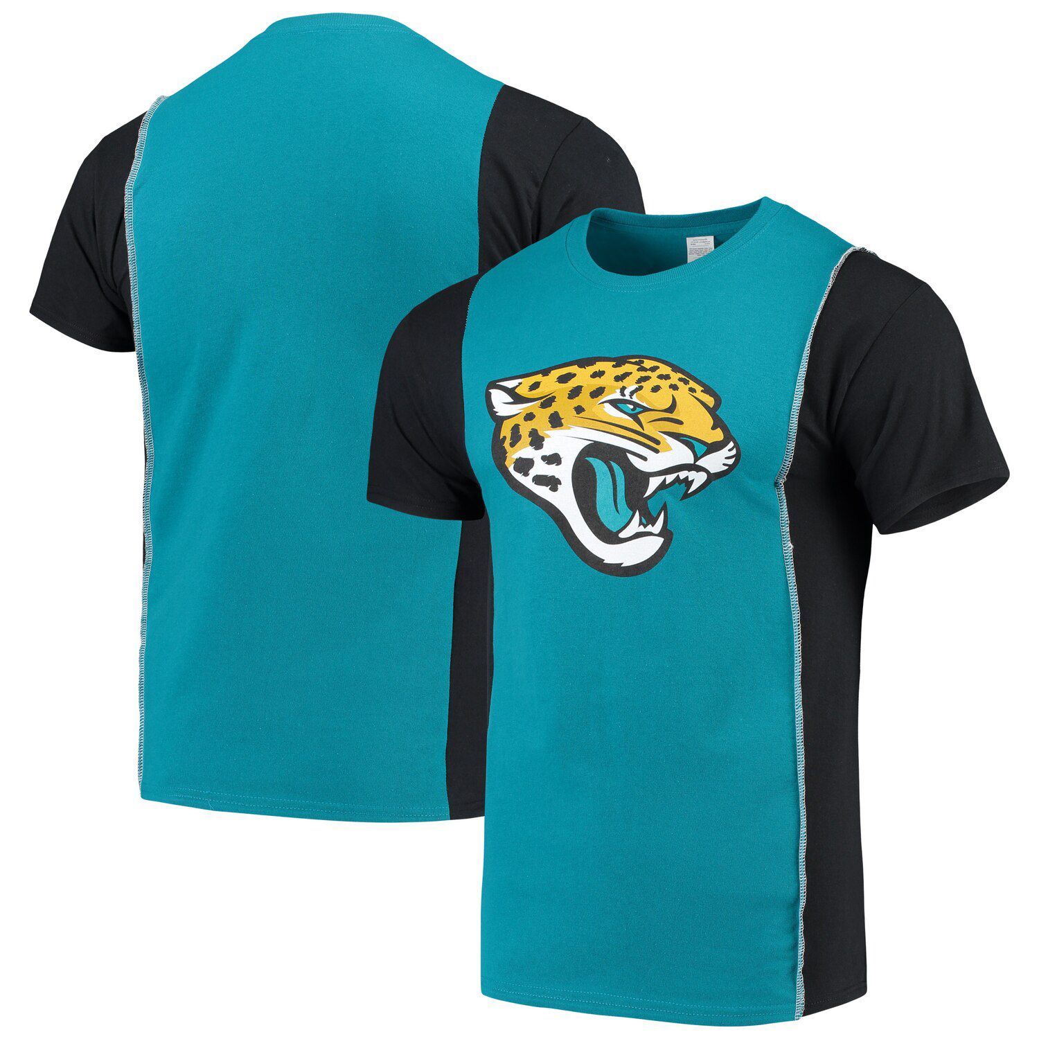 Image for Unbranded Men's Refried Apparel Teal/Black Jacksonville Jaguars Sustainable Upcycled Split T-Shirt at Kohl's.