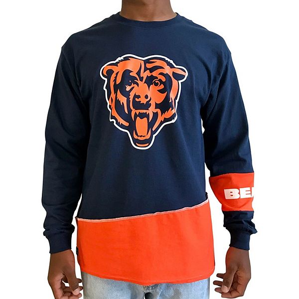 Men's Refried Apparel Navy/Orange Chicago Bears Sustainable Upcycled Angle  Long Sleeve T-Shirt
