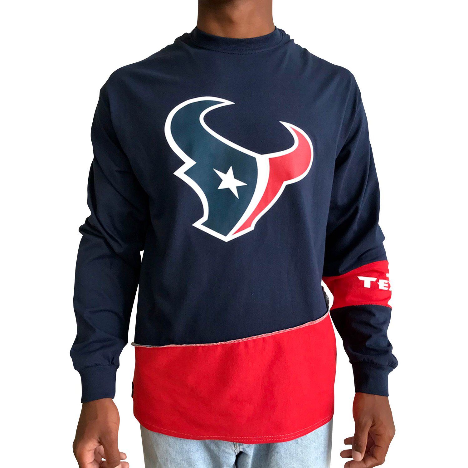 Image for Unbranded Men's Refried Apparel Navy/Red Houston Texans Sustainable Upcycled Angle Long Sleeve T-Shirt at Kohl's.