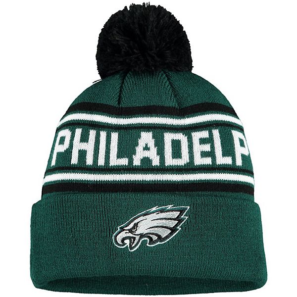 Youth Midnight Green Philadelphia Eagles Jacquard Cuffed Knit Hat with Pom