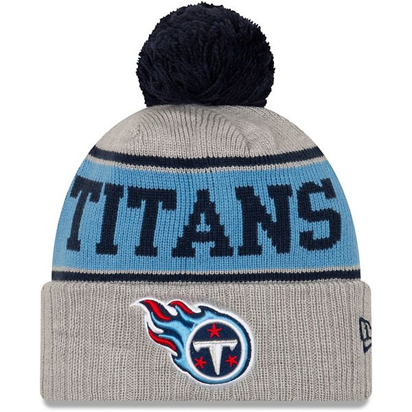 Youth New Era Gray Tennessee Titans Stripe Cuffed Knit Hat with Pom