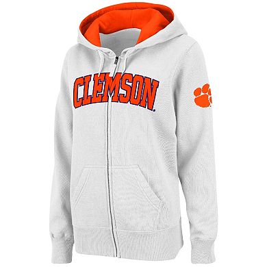 Women's Stadium Athletic White Clemson Tigers Arched Name Full-Zip Hoodie
