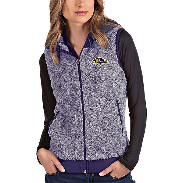 Women's Antigua Heathered Purple Baltimore Ravens Fame Hooded Full-Zip Vest