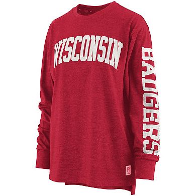 Women's Pressbox Heathered Red Wisconsin Badgers Two-Hit Canyon Long Sleeve T-Shirt