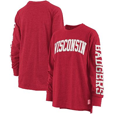 Women's Pressbox Heathered Red Wisconsin Badgers Two-Hit Canyon Long Sleeve T-Shirt
