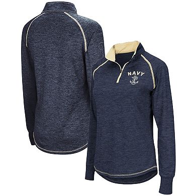 Women's Colosseum Navy Navy Midshipmen Bikram Lightweight Fitted Quarter-Zip Long Sleeve Top