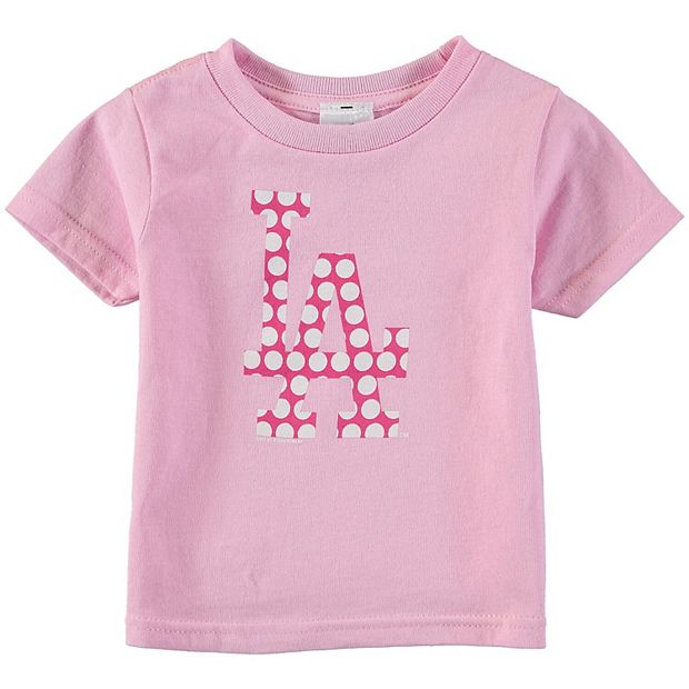 Toddler Girls Soft as a Grape Pink Los Angeles Dodgers Polka Dot Logo T- Shirt