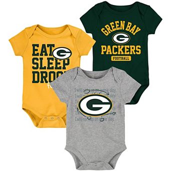 Newborn & Infant Green/Gold Green Bay Packers Eat, Sleep, Drool Football Three-Piece Bodysuit Set