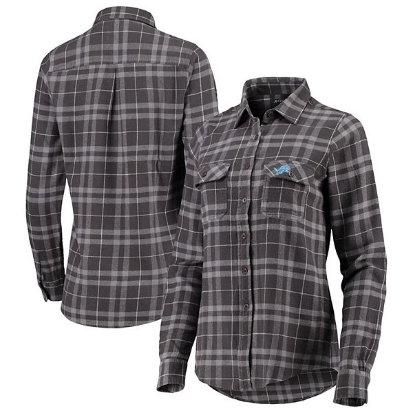 Men's Antigua Black/Gray Detroit Lions Carry Long Sleeve Button-Up Shirt