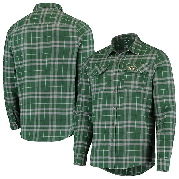 Men's Antigua Green/Gray Green Bay Packers Stance Flannel Button-Up Long  Sleeve Shirt