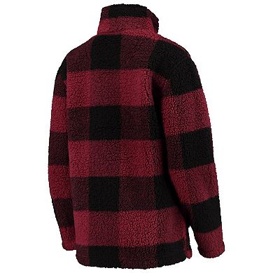 Women's Crimson/Black Washington State Cougars Plaid Sherpa Quarter-Zip Pullover Jacket