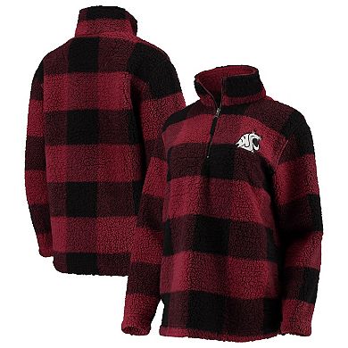 Women's Crimson/Black Washington State Cougars Plaid Sherpa Quarter-Zip Pullover Jacket
