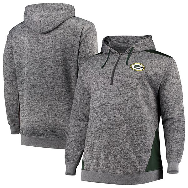 Men's Profile Heathered Charcoal/Green Green Bay Packers Big & Tall  Quarter-Zip Fleece Hoodie