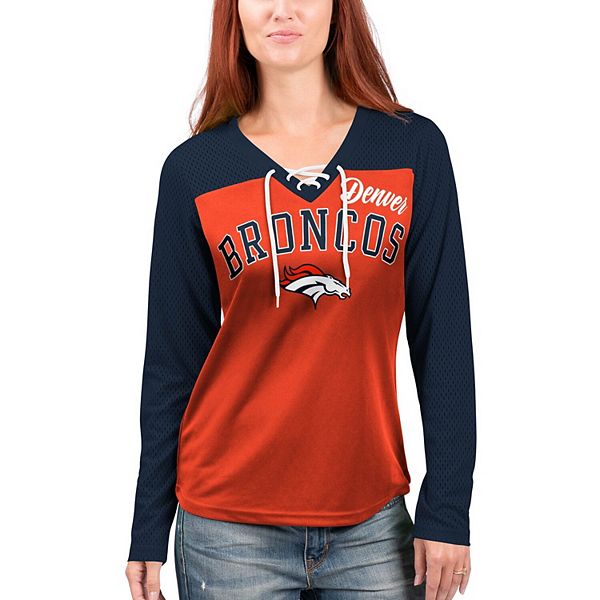Women's G-III 4Her by Carl Banks Navy/Orange Denver Broncos Laces Out Long  Sleeve V-Neck T-Shirt