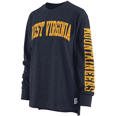 Women's Pressbox Heathered Navy West Virginia Mountaineers Two-Hit Canyon Long Sleeve T-Shirt