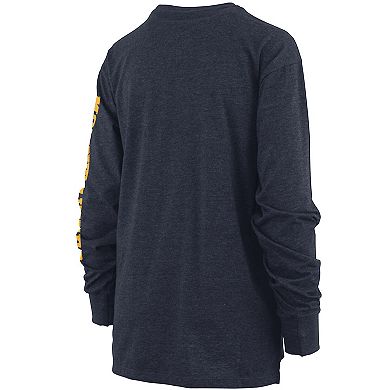 Women's Pressbox Heathered Navy West Virginia Mountaineers Two-Hit Canyon Long Sleeve T-Shirt